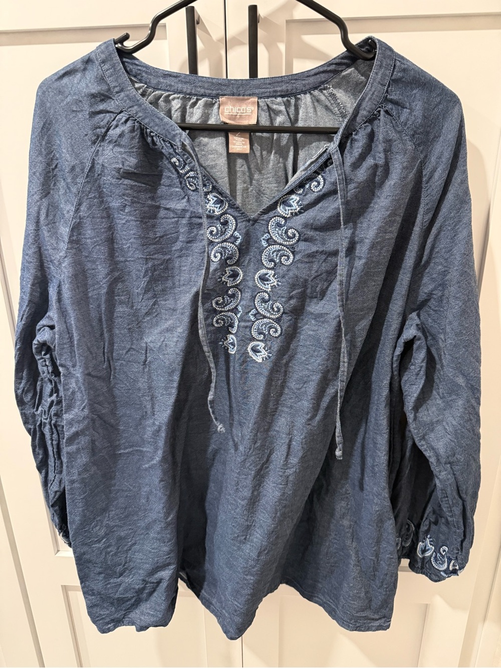 Chico's Indigo Blue Embroidered Peasant Tunic
